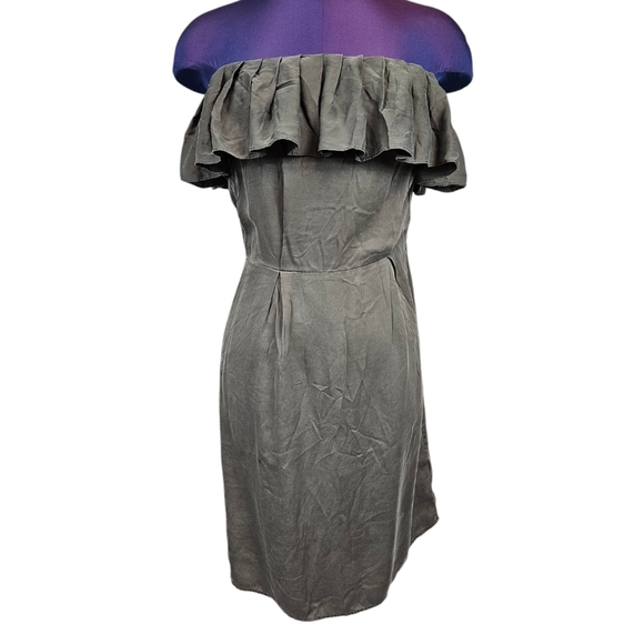 Banana Republic Olive Green 100% Silk Off the Shoulder Mini Dress Size 0 Q60 - Picture 10 of 11